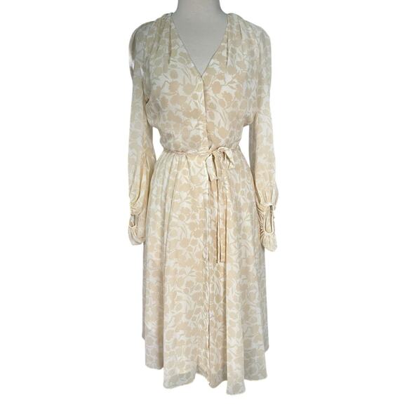 Gal Meets Glam Beige Chiffon Button-Down Midi Dress Women’s Size 4 Belted NWOT - Picture 12 of 12
